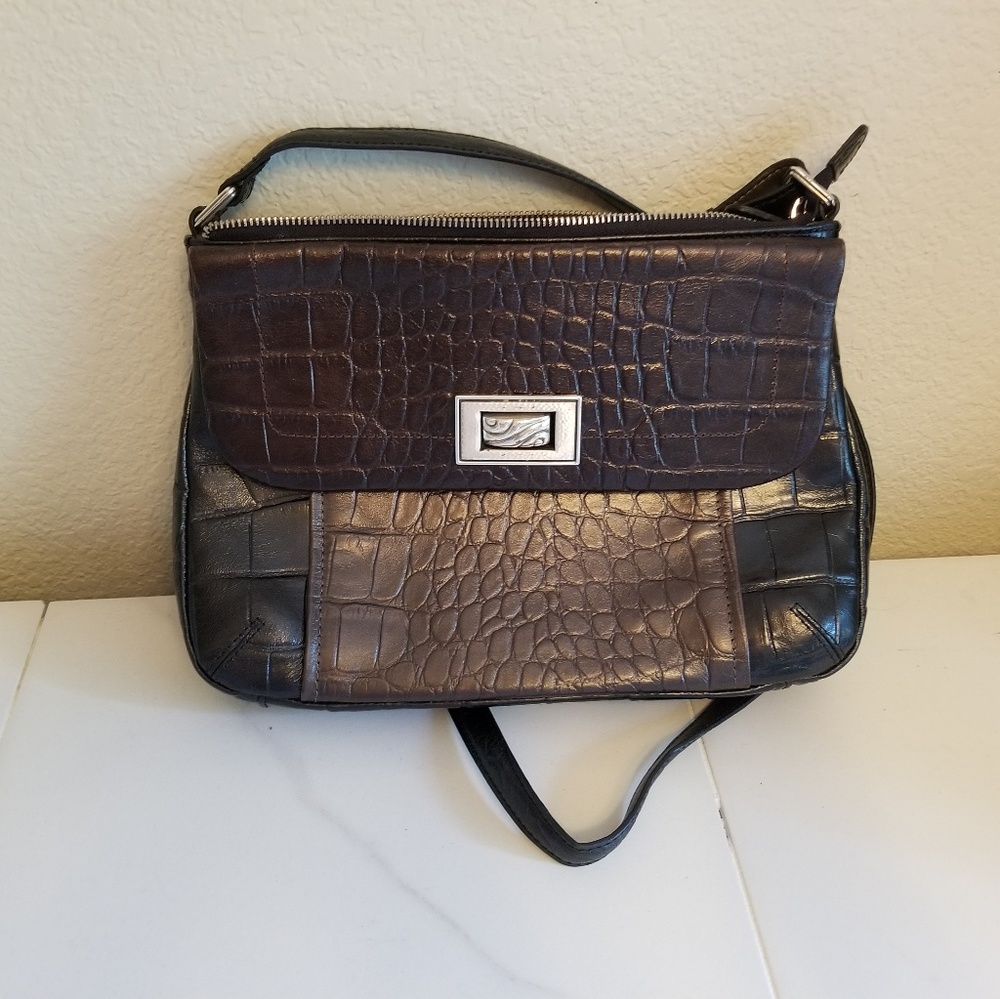 Black & Brown Mod Croc Crossbody Bag by Brighton